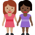 👩🏽‍🤝‍👩🏿 women holding hands: medium skin tone, dark skin tone display on Twitter